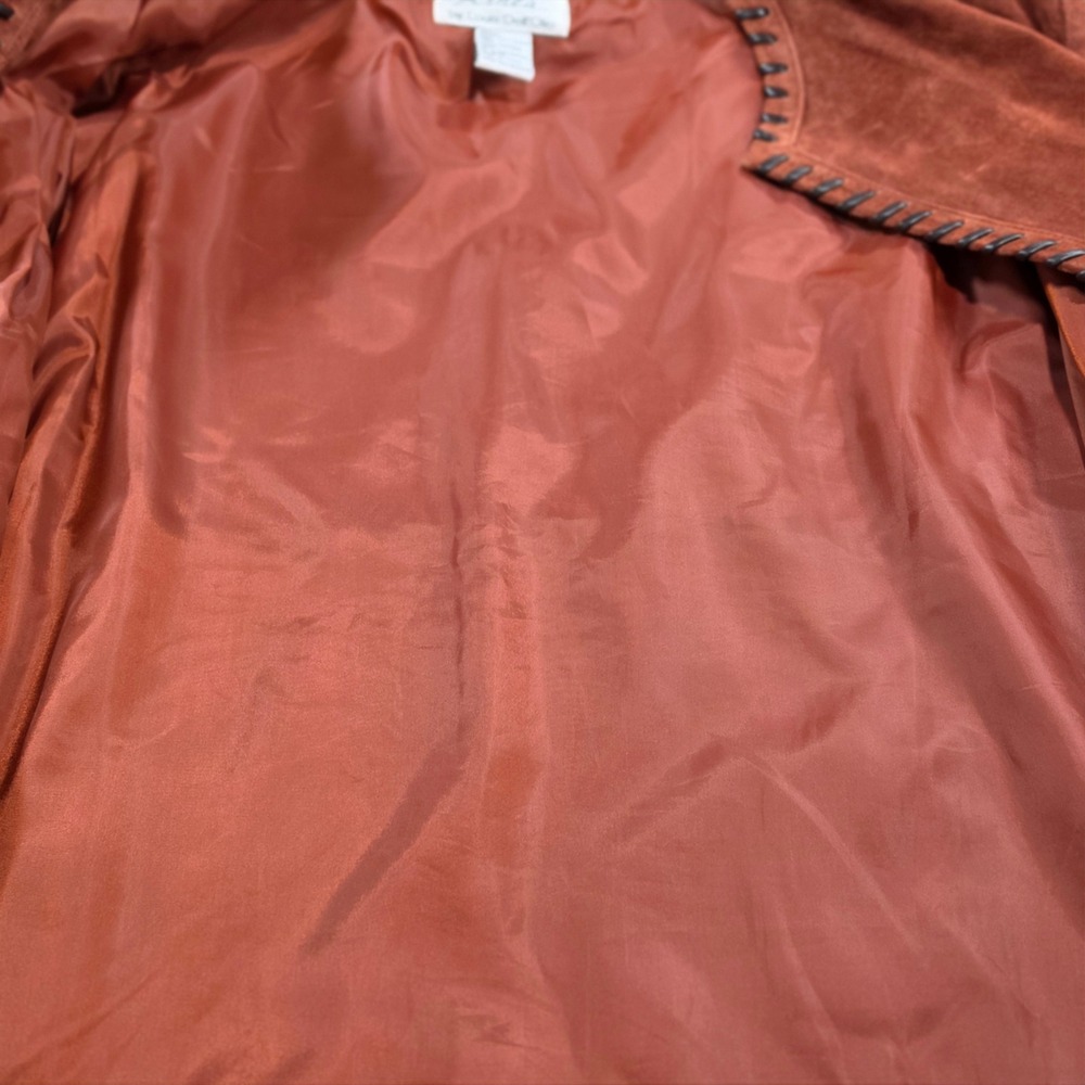 Linea by Louis Dell'Olio Suede Jacket Women Large Rust Leather Whipstitch Trim - Picture 8 of 11